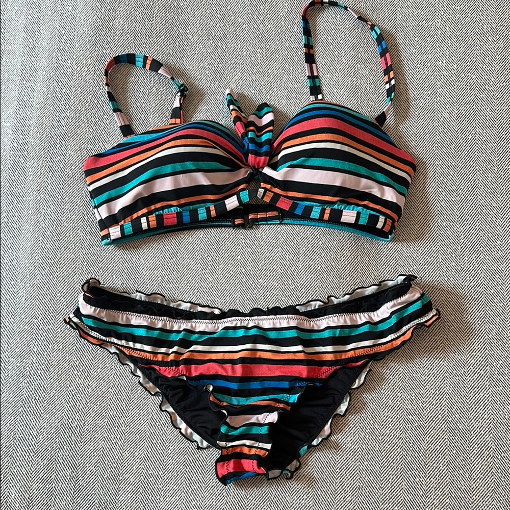 Multicolor Striped Bikini with Bow Detail